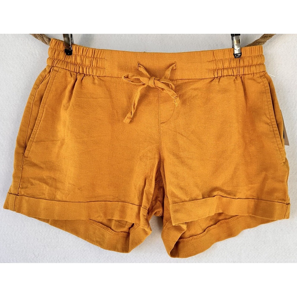 Yellow Linen Shorts Women's XS NWT Cuffed Elastic Waist